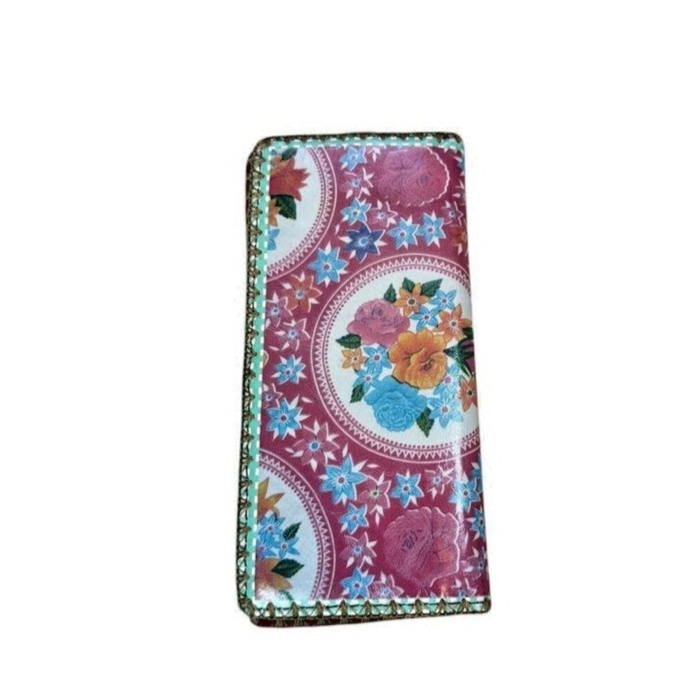 Mlavi Vegan Leather Floral Pattern Wallet Red Eco-Friendly Boho - Sustainable